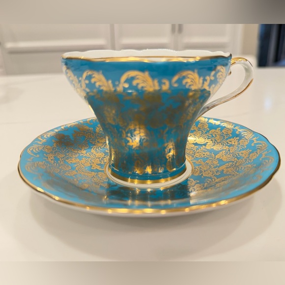 Aynsley Turquoise Gold Chintz China Teacup & Saucer Set - Picture 1 of 7